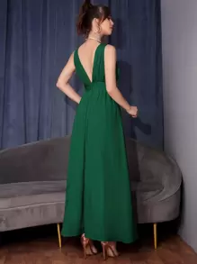 SHEIN Belle 無袖高衩褶邊洋裝