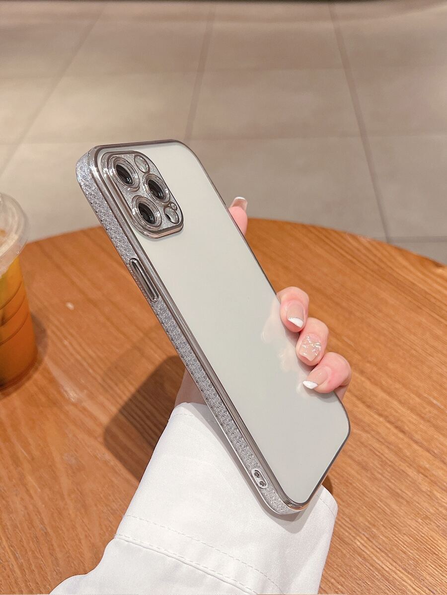 Caja De Teléfono Transparente Chapada Con Incrustaciones Laterales De Diamantes De Imitación - transparente - Ver 1