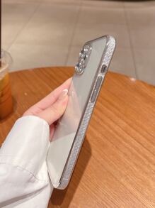 Caja De Teléfono Transparente Chapada Con Incrustaciones Laterales De Diamantes De Imitación - transparente - Ver 5