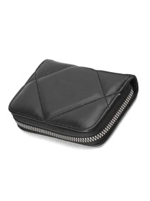 Pu卡夾絎縫拉鍊多卡卡收納盒可存放信用卡 - 黑色 - 查看 3