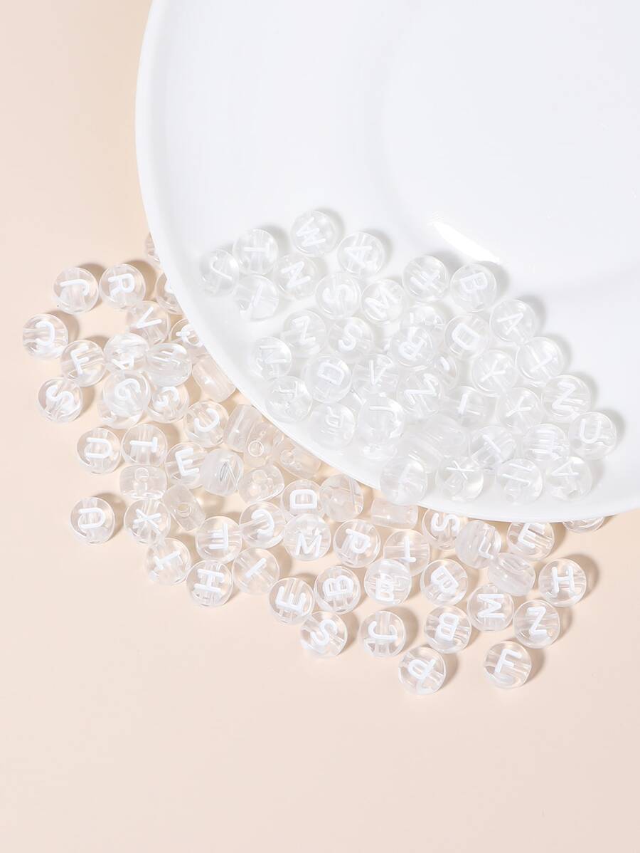 100 件字母細節壓克力珠 DIY 珠寶配件 - 白色 - 查看 1