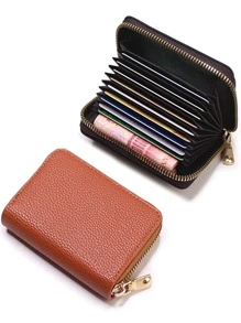 Litchi Embossed Card Holder - Brown - View 4