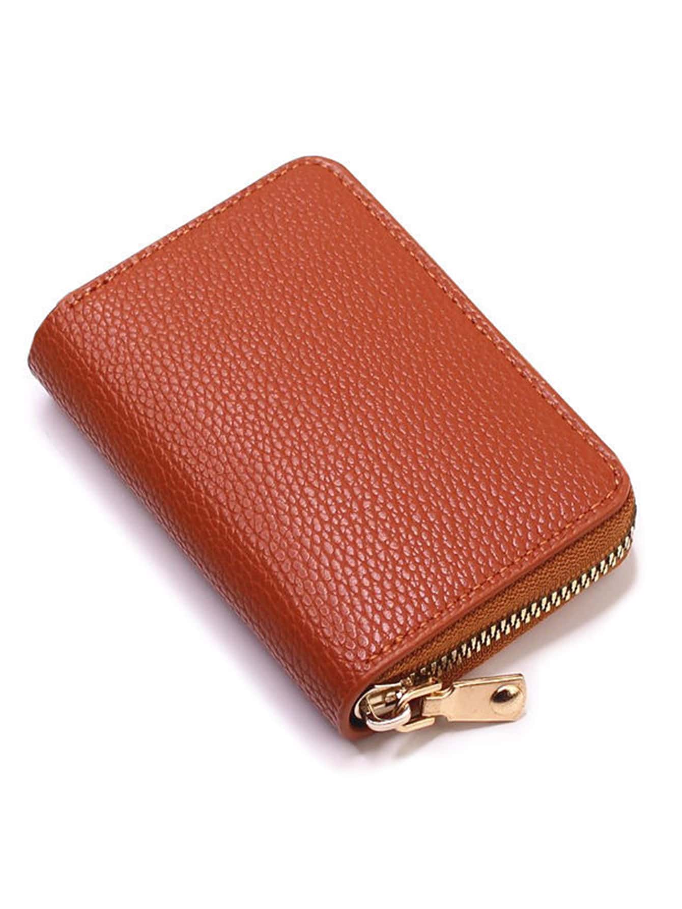 Litchi Embossed Card Holder - Brown - View 1