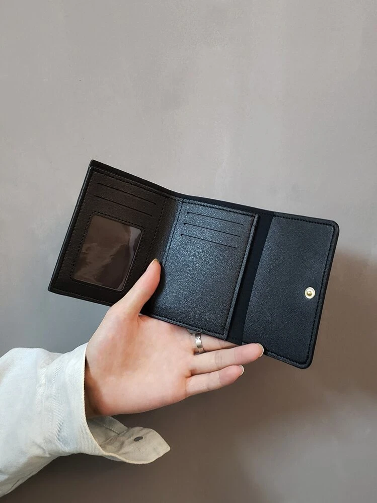 Nueva billetera corta con estampado de vaca, monedero plegable con estilo universitario lindo para tarjetas - Blanco y Negro - Ver 5