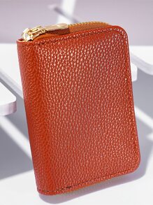 Litchi Embossed Card Holder - Brown - View 2