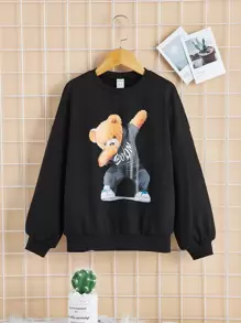 SHEIN Áo nỉ Gái Hoạt hình Giải trí - màu đen - Xem 1