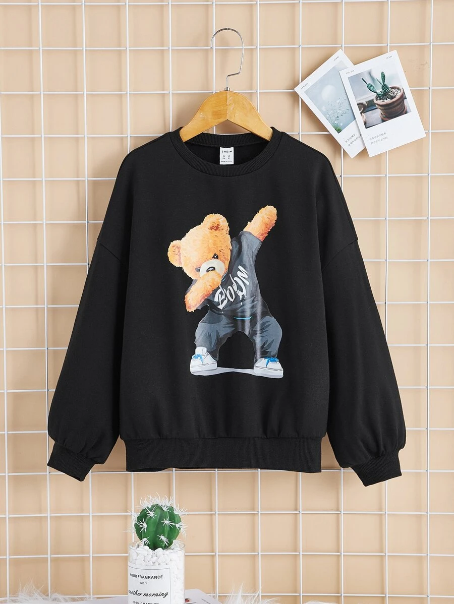 SHEIN Áo nỉ Gái Hoạt hình Giải trí - màu đen - Xem 1