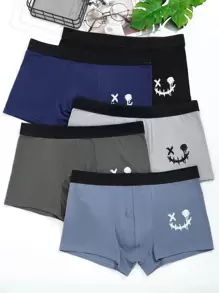 男士5入組表情圖案平角內褲 - 彩色 - 查看 1