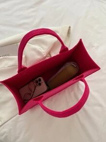 Waterproof,Lightweight,Business Casual Neon Pink Crocodile Embossed Felt Top Handle Bag For Teen Girls Women College Students,Rookies & White-collar Workers Perfect for Office,College,Work ,Business,Commute - Hot Pink - View 4