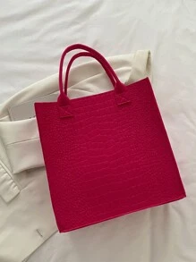 Waterproof,Lightweight,Business Casual Neon Pink Crocodile Embossed Felt Top Handle Bag For Teen Girls Women College Students,Rookies & White-collar Workers Perfect for Office,College,Work ,Business,Commute - Hot Pink - View 5