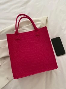 Waterproof,Lightweight,Business Casual Neon Pink Crocodile Embossed Felt Top Handle Bag For Teen Girls Women College Students,Rookies & White-collar Workers Perfect for Office,College,Work ,Business,Commute - Hot Pink - View 6
