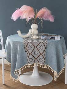 Mantel con patrón geométrico ribete con fleco - Multicolor - Ver 2