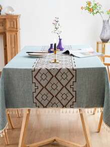 Mantel con patrón geométrico ribete con fleco - Multicolor - Ver 4