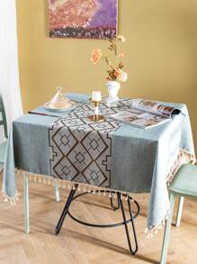 Mantel con patrón geométrico ribete con fleco - Multicolor - Ver 6