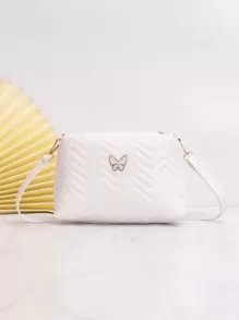 Chevron Stitch Detail Butterfly Decor Square Bag - White - View 1