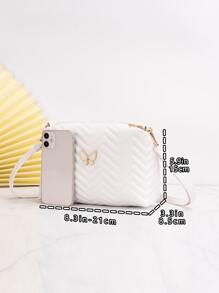 Chevron Stitch Detail Butterfly Decor Square Bag - White - View 3