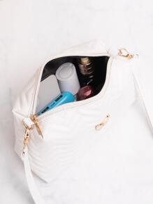 Chevron Stitch Detail Butterfly Decor Square Bag - White - View 5