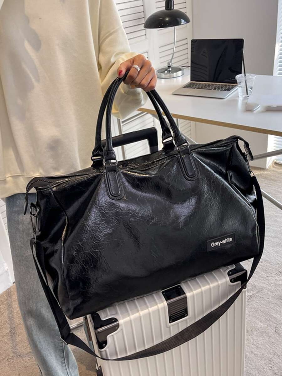 Waterproof,Lightweight,Business Casual,Large Capacity Patch Detail Duffel Bag For Teen Girls Women College Students,Rookies & White-collar Workers Perfect for Office,College,Work ,Business,Commute - Black - View 1