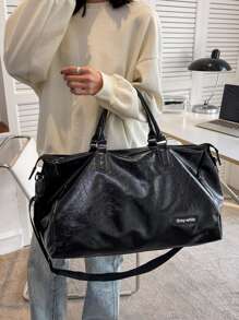 Waterproof,Lightweight,Business Casual,Large Capacity Patch Detail Duffel Bag For Teen Girls Women College Students,Rookies & White-collar Workers Perfect for Office,College,Work ,Business,Commute - Black - View 6