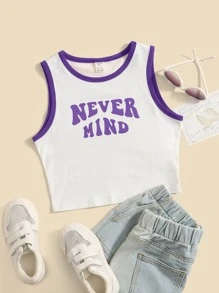 SHEIN 青少年女孩標語圖案撞色滾邊背心上衣 - 白色 - 查看 1