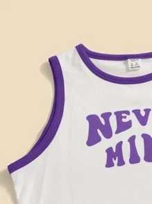SHEIN 青少年女孩標語圖案撞色滾邊背心上衣 - 白色 - 查看 4