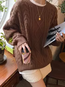 DAZY 1 pieza Suéter de punto con hombros caídos, ropa de otoño
