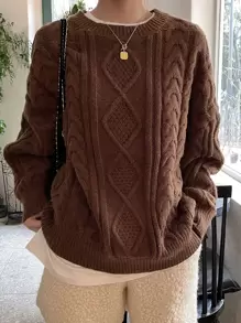DAZY 1 pieza Suéter de punto con hombros caídos, ropa de otoño