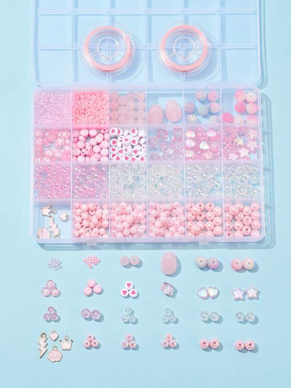 1box Pink Bead & Pendant DIY Jewelry Accessory Bracelet Making Kit