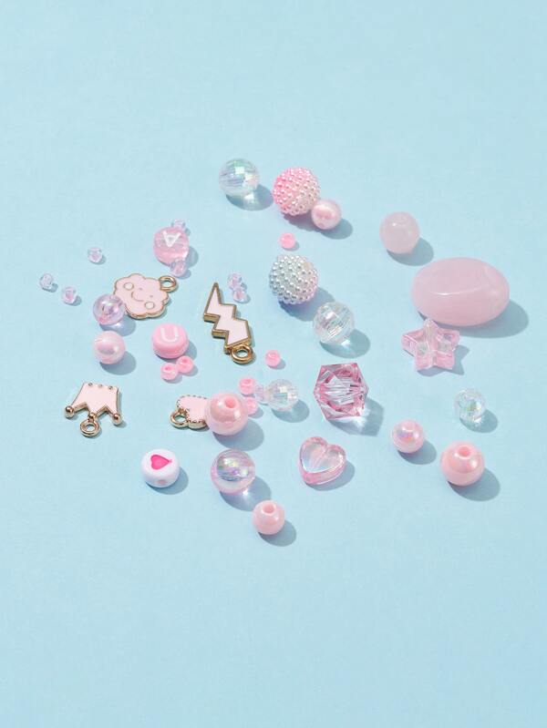 1box Pink Bead & Pendant DIY Jewelry Accessory Bracelet Making Kit & 2rolls String SHEIN UK