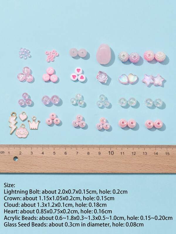 1box Pink Bead & Pendant DIY Jewelry Accessory Bracelet Making Kit & 2rolls String SHEIN UK