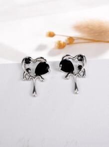 1pair Fashionable Rhinestone Decor Heart Stud Earrings For Women For Daily Decoration - Multicolor - View 3
