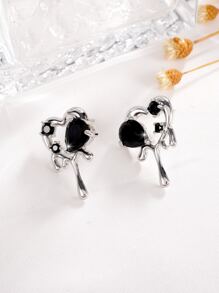1pair Fashionable Rhinestone Decor Heart Stud Earrings For Women For Daily Decoration - Multicolor - View 5