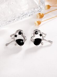 1pair Fashionable Rhinestone Decor Heart Stud Earrings For Women For Daily Decoration - Multicolor - View 6
