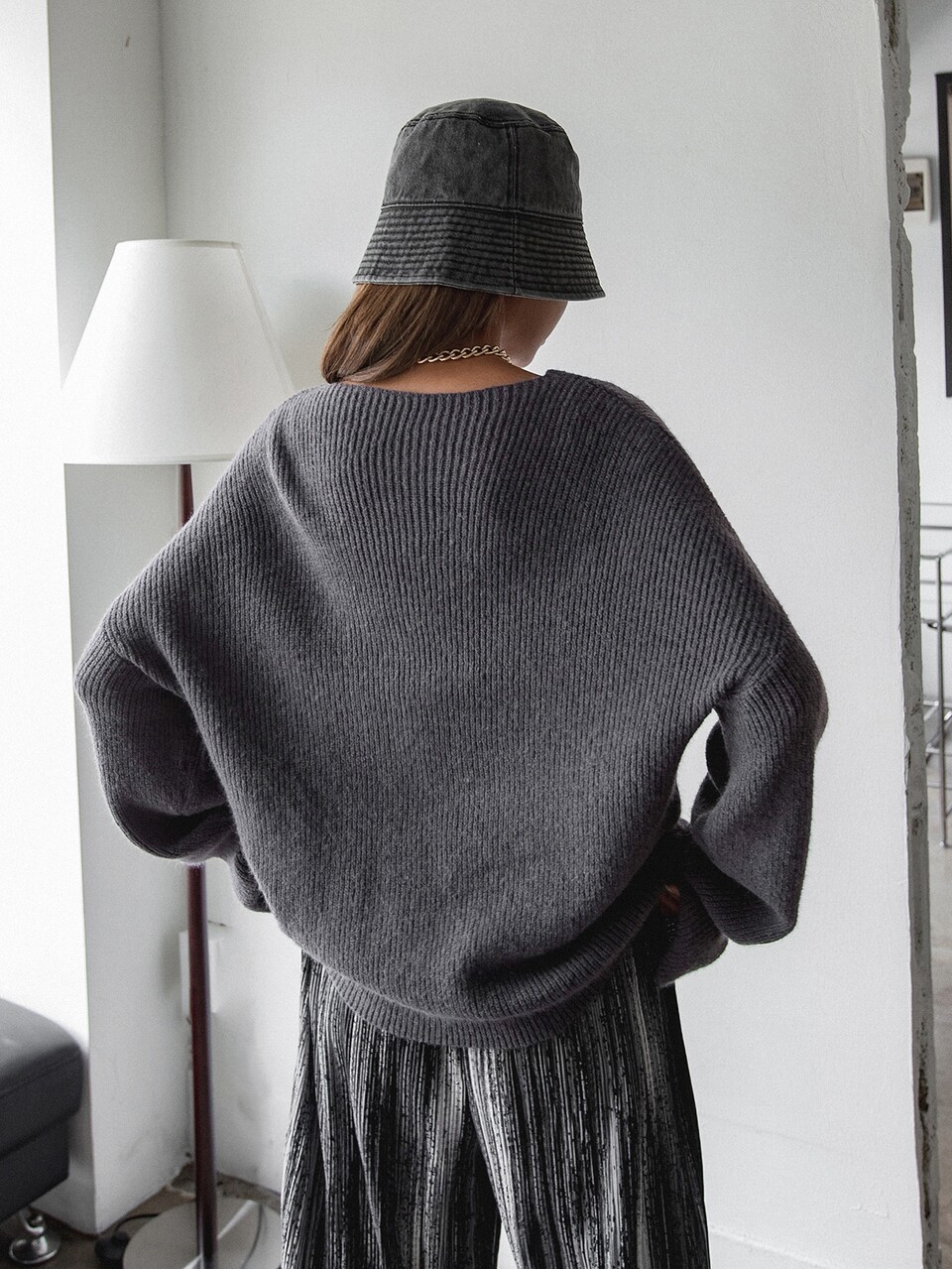 V Neck Drop Shoulder Sweater