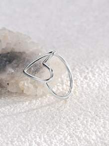 Charm-In Quà tặng ngày lễ tình nhân - Một chiếc nhẫn bạc hình trái tim rỗng chất lượng cao dành cho nữ, độ dày mạ 0,03-0,05μm Valentine, Mẹ, Mẹ, Ngày của Mẹ, Quà tặng - Bạc - Xem 2