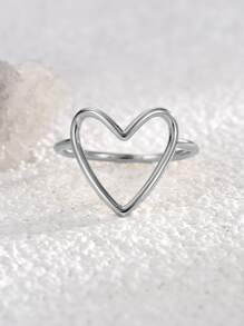 Charm-In Quà tặng ngày lễ tình nhân - Một chiếc nhẫn bạc hình trái tim rỗng chất lượng cao dành cho nữ, độ dày mạ 0,03-0,05μm Valentine, Mẹ, Mẹ, Ngày của Mẹ, Quà tặng - Bạc - Xem 3