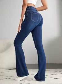 SHEIN Tall Quần jean nữ Túi Nút phía trước màu trơn - Rửa tối - Xem 2