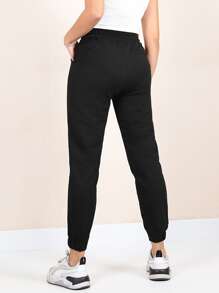RueChic Drawstring Waist Slant Pocket Sports Trousers - Black - View 4