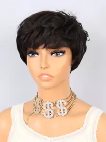 短卷发合成假发（带刘海） - 咖啡棕 - 查看 1