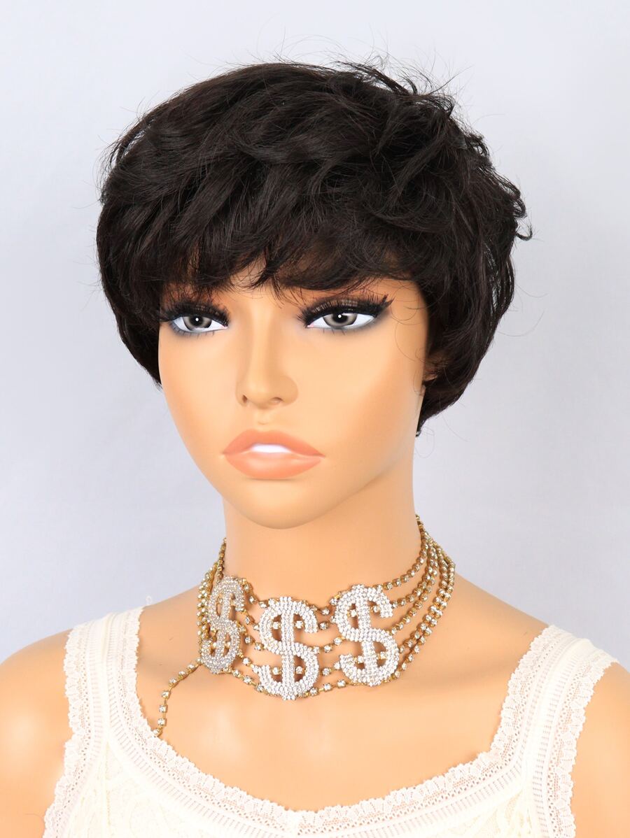 短卷发合成假发（带刘海） - 咖啡棕 - 查看 1