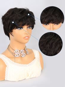 短卷发合成假发（带刘海） - 咖啡棕 - 查看 4