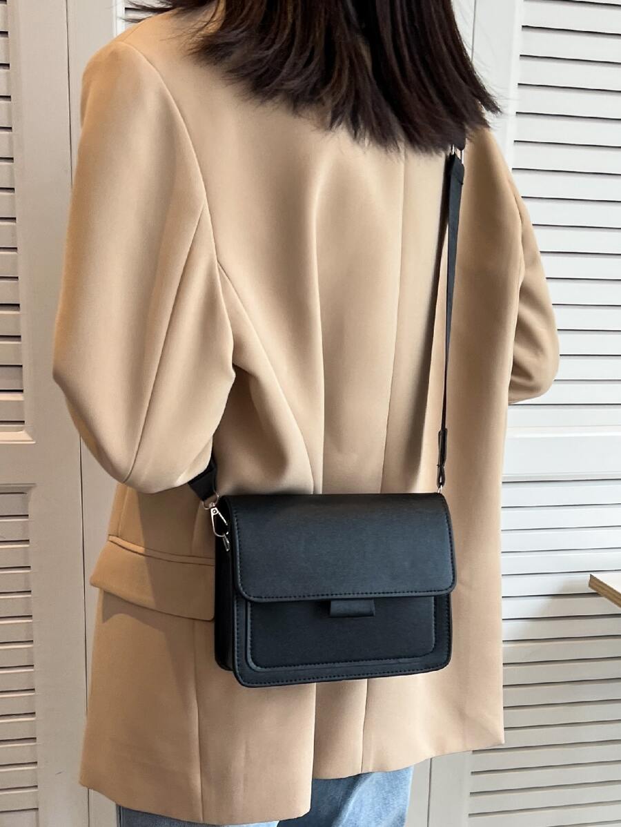 Lightweight,Business Casual Mini Minimalist Flap Square Bag For Teen Girls Women College Students,Rookies & White-collar Workers Perfect for Office,College,Work ,Business,Commute,Outdoors, Travel, Outings - Black - View 1