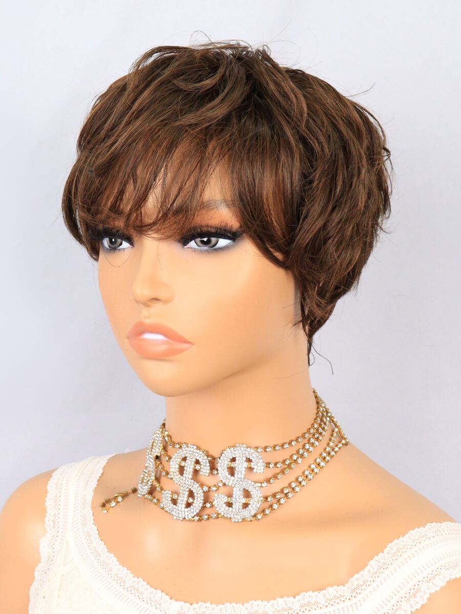 Tóc giả tổng hợp cắt ngắn Pixie có mái - Light Brown - Xem 1