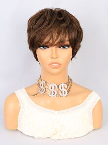 Tóc giả tổng hợp cắt ngắn Pixie có mái - Light Brown - Xem 3