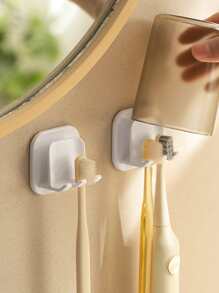 1pc Wall Mounted Toothbrush Holder, Self Adhesive Toothbrush Rack For Bathroom - White - View 1