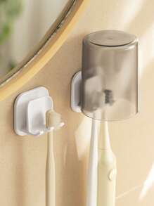 1pc Wall Mounted Toothbrush Holder, Self Adhesive Toothbrush Rack For Bathroom - White - View 6