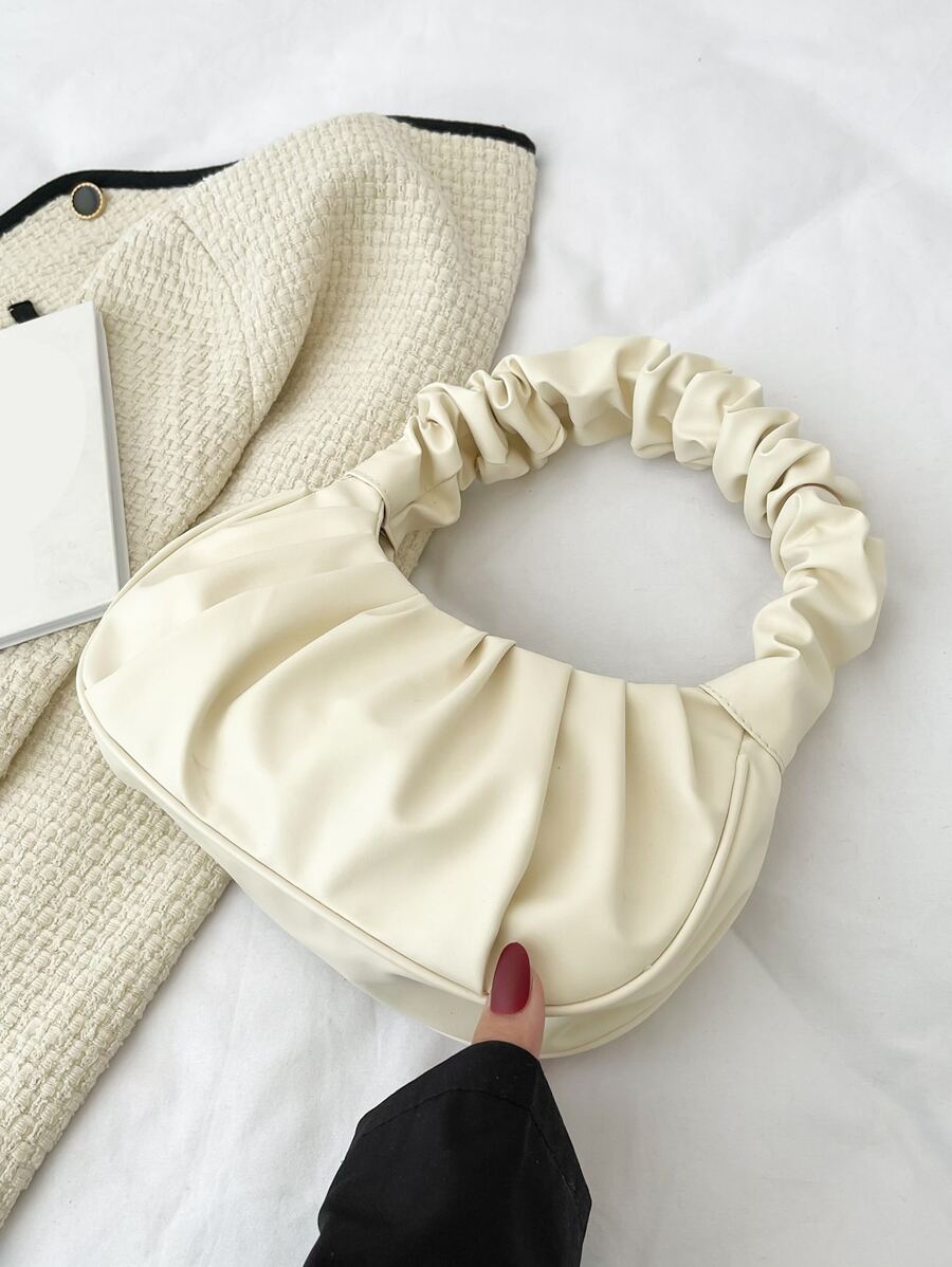 Bolsa De Hombro Debajo Del Brazo Con Pliegues En Forma De Nube, Bolso De Moda Fresco, Resistente Al Agua, Ligero, Minimalista Para Negocios Casuales, Ideal Para Chicas Adolescentes, Mujeres Universitarias, Novatos Y Trabajadores De Cuello Blanco, Perfecta Para Oficina, Universidad, Trabajo, Negocios Y Viaje Diario - Blanco - Ver 1