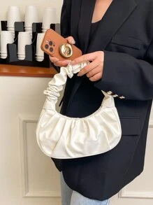 Bolsa De Hombro Debajo Del Brazo Con Pliegues En Forma De Nube, Bolso De Moda Fresco, Resistente Al Agua, Ligero, Minimalista Para Negocios Casuales, Ideal Para Chicas Adolescentes, Mujeres Universitarias, Novatos Y Trabajadores De Cuello Blanco, Perfecta Para Oficina, Universidad, Trabajo, Negocios Y Viaje Diario - Blanco - Ver 7