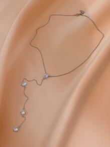 Andkiss 方晶鋯石吊墜Y字項鍊 - 銀色 - 查看 2