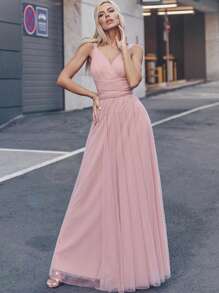 Đầm Thắt nút màu trơn Hồng Hấp dẫn - Hồng - Xem 3